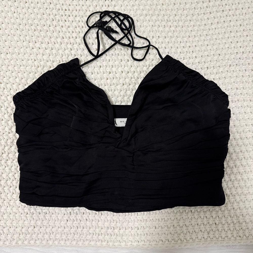 Zara Black Ruched Tie Tank Top